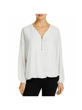 T TAHARI Zipper-trim Blouson Top In Ivory Size XL